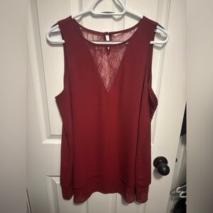 Reitmans Deep Red Lace Accent Blouse
